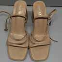 Shoe'N Tale Strappy Heels for Women Low Chunky Block Heel Dress Shoes Square Open Toe Ankle Strap Heeled Sandals, Size 38.5,  Dark Nude