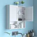 Bathroom Wall Cabinet, Medicine Cabinet with 2 Door and Adjustable Shelves,3-Tier Wood Hanging Storage Over The Toilet,White Wall Mounted Cabinet for Bathroom, Kitchen,Laundry Room