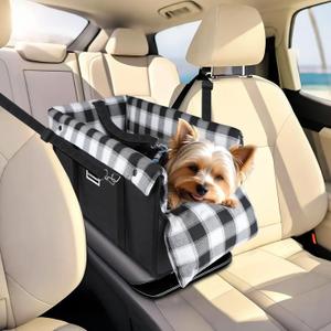 Center Console Dog Car Seat, Detachable and Washable Inner Lining Dog Car Seat Anti-Collapse Small Dog Pet Car Seat with Safety Belt Up to 11lbs(Black)