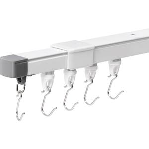 Zeerobee Telescopic Ceiling Curtain Track System, Retractable Ceiling Track for Curtains, 4.3-7.8ft Adjustable Length, Curtain Tracks for Room Divider, Wall Mount Rail Set with Rollers Hooks