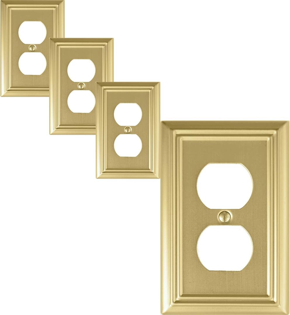OKAWYC Single Duplex Outlet Light Switch Cover Adler Metal Wall Plate, 4-Pack Brushed Brass 1 Gang, for Receptacle Light Switch, Switch Cover Decorative Wallplate, Durable