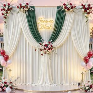 60 ft x 10 ft Wrinkle Free Ivory Backdrop Curtain for Parties, 12 Panels 10ft Polyester Ivory Photo Backdrop Drapes for Graduation Birthday Wedding Party Stage Curtains