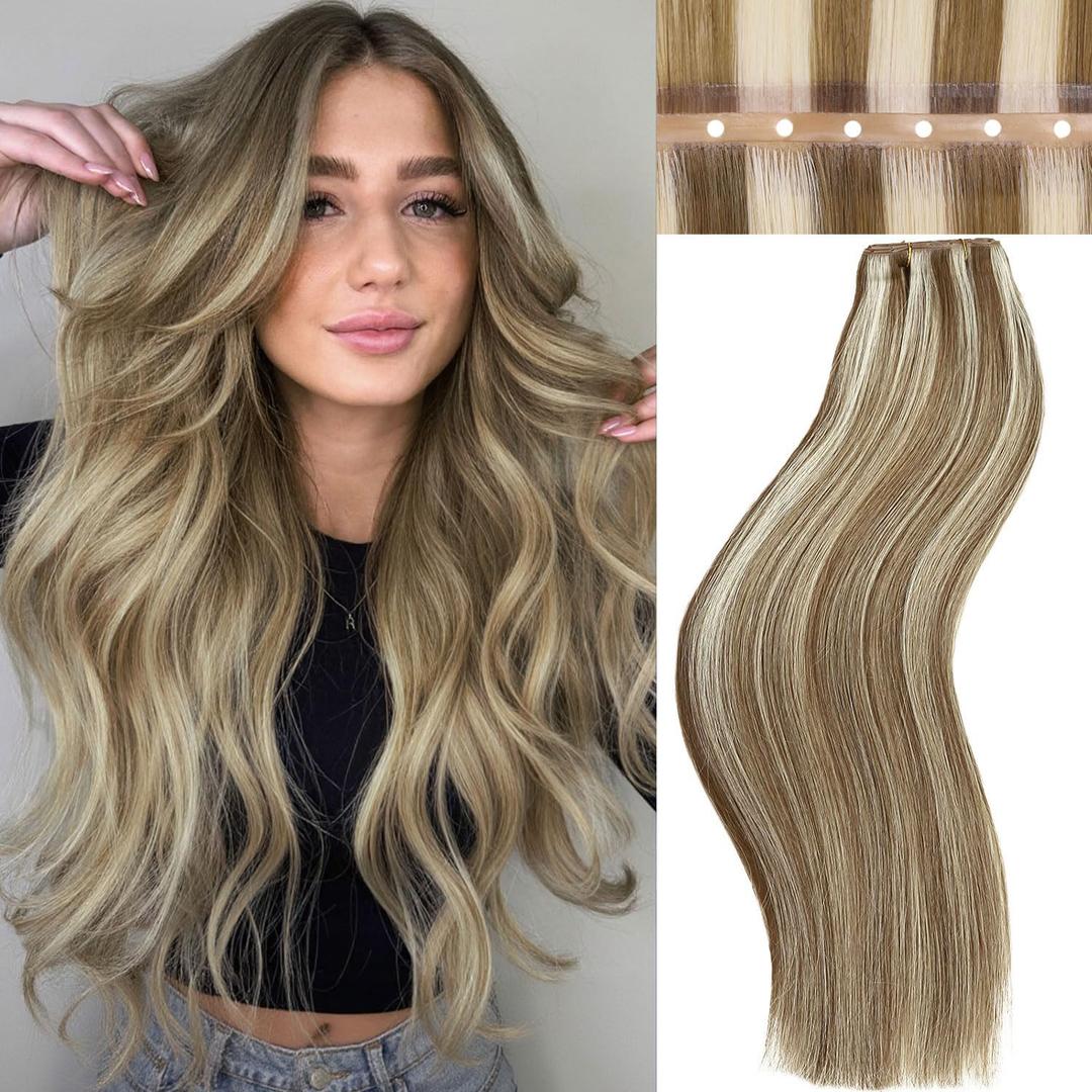 FANCEE Butterfly Genius OVO Weft - Simulated Scalp Human Hair Extensions, Double Invisible Weft with Micro Bead, 100% Remy Human Hair, 22 Inch Light Ash Blonde (9A/60), 100g (7 Pieces)