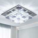 CXGLEAMING Modern LED Chandelier Crystal Ceiling Light Fixture Square Mini Pendant Lamp Flush Mount Ceiling Light for Bedroom Hallway Bathroom Dining Living Room(Cool White)