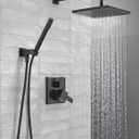 Delta Modern 14 Series Square Rain Shower System Faucet Set, Rainfall Matte Black Shower Head and Handle Set, Valve Trim Kit, 10 Inch, Matte Black 342701-BL
