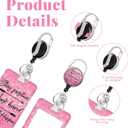 2 x Cute Badge Holder with Retractable Reel, Vertical Id Badge Case for Work, Office, Nurse, Teacher, Women, Student Gifts, Heavy Duty Card Protector with Carabiner Clip-Pink