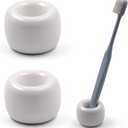 Airmoon Mini Ceramics Handmade Couple Toothbrush Holder Stand for Bathroom Vanity Countertops, Pack of 2 (White)