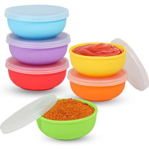 KOLUTI Nonstick Silicone 2oz Pinch Bowls Set of 6, Mini Colorful Condiment Sauce Dip Prep Bowl with Lid, Snack Serving Food Storage Mixing Containers for Side Dish, Microwave & Freezer Safe