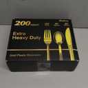 200 Count Heavy Duty Gold Plastic Silverware, 100 Forks, 50 Spoons, 50 Knives, BPA-Free, Heat Resistant, Disposable Plastic Utensils Set Cutlery Set, Plasticware Bulk