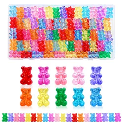 Looconi 200pcs Clear Bear Beads, Mixed Color Cute Bear Charms for Bracelet,Necklace,and DIY Crafts,Jewelry Making