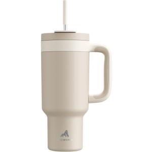 POWCAN 40 oz Tumbler with Handle, 2-in-1 Straw and Sip Lid, Leakproof, Dishwasher Safe, Insulated Stainless Steel Travel Coffee Mug, Keeps Cold for 34 Hours, Fits in Car Cup Holder (Oat)