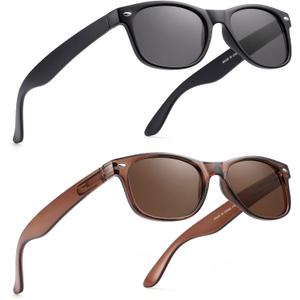 2 Pack Reader Sunglasses for Men Women Classic Rectangle Reading Glasses Outdoor Full Lenses Magnifying Eyewear UV Protection Matte Black/Bright Brown +1.25