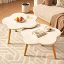 Coffee Table and End Table Sets Small Wood Coffee,Flower Shape Tabletop,Easy to Move & Assemble for Small Space,for Living Room,Bedroom,Office. (White)