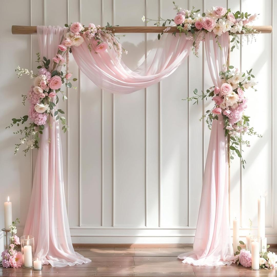 Wedding Arch Draping Fabric 28" x19FT, Sheer Chiffon Fabric Backdrop,1 Panel Blush Drapes for Wedding Ceremony Decor, Decorative Arch Drapery for Birthday Party Ceiling Curtain Backdrop