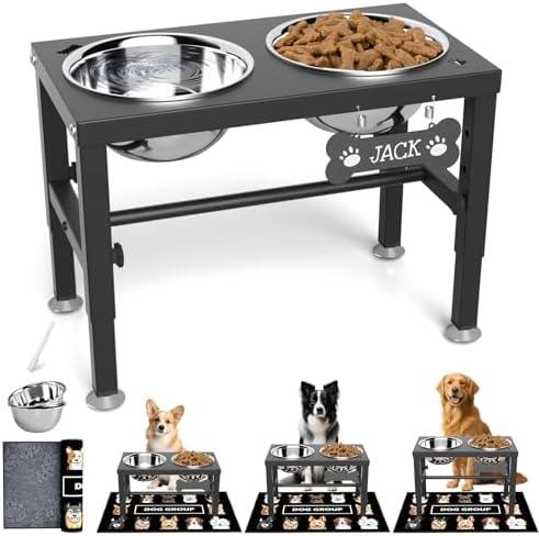 SHAINFUN Elevated Dog Bowls with Mat for Medium Large Dogs, Raised Dog Bowl Stand with 2 Stainless Steel 58oz Bowls, Tall Dogs Food Water Bowl Holder 1.7L