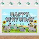 Donkey Birthday Party Decorations, Donkey Theme Happy Birthday Backdrop Banner 5x3 ft Farm Animal Themed Vinyl Photography Background for Farm Animal Zoo Themed Birthday Baby Shower Party