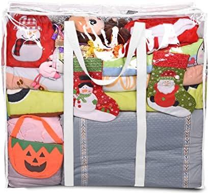 ProPik Clear Storage Bag Gift Wrap Clothes Organizer Big Zippered Christmas Decorations Storage Vinyl Bag for Under Bed Moving Bedding Linen Pillow Blanket Cloth Bag Reinforced Handles (White, 1)