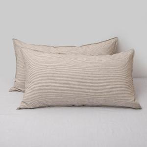 CHUFFED Linen Pillow Cases 2 Pack 100% Linen Pillowcases, Breathable and Cooling Washed King Pillow Shams with Zipper Closure, 20x36 Inches,Grey Stripe