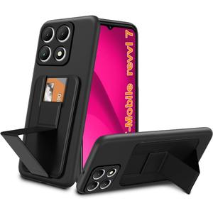 Case for T-Mobile Revvl 7 5G Phone Case, Card Holder/Slots Folding Kickstand/Stand Wallet Silicone Protective Cover Case for T-Mobile Revvl 7 5G 2024 - Black