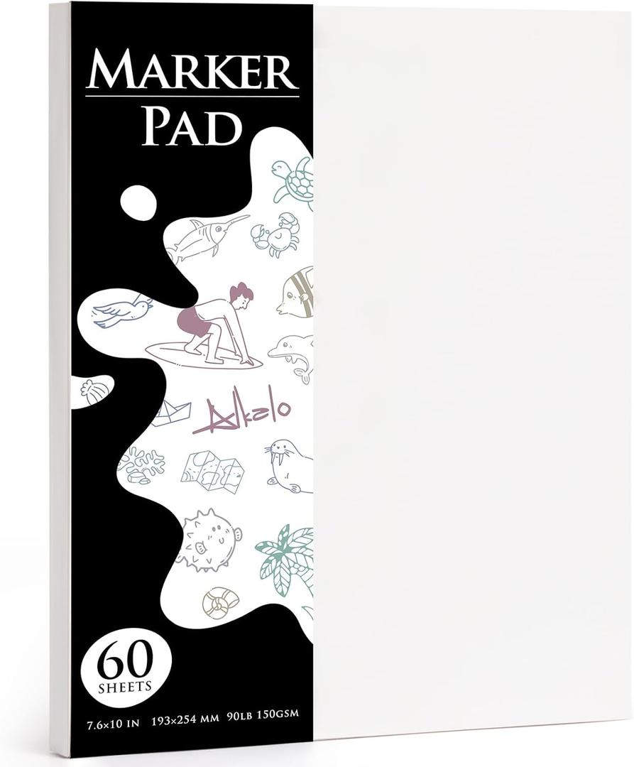 Pack of 3 Sketchbook Marker Paper Pad, 90LB/150GSM Thick Sketch Book, 60 Sheets/120 Pages Glue-Bound, Sketch Book for Alcohol Markers, Acrylic Marker, Charcoal Pencil, Ink Pens, Colored Pencil, Oil Pastel (107.6 IN)
