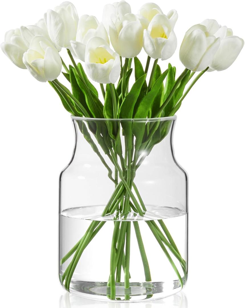 Clear Glass Vase, Large Flower Vase, 8-inch Glass Flower Vase for Plants, Wide Mouth Vase for Home, Wedding, Living Room, Dining Table