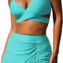 ZAFUL Women's Bikini Set Two Piece Swimsuits Criss Cross Push Up High Waisted Tummy Control Bikini Sexy Tie Bathing Suit (Medium, Wide-solid-lack Blue)