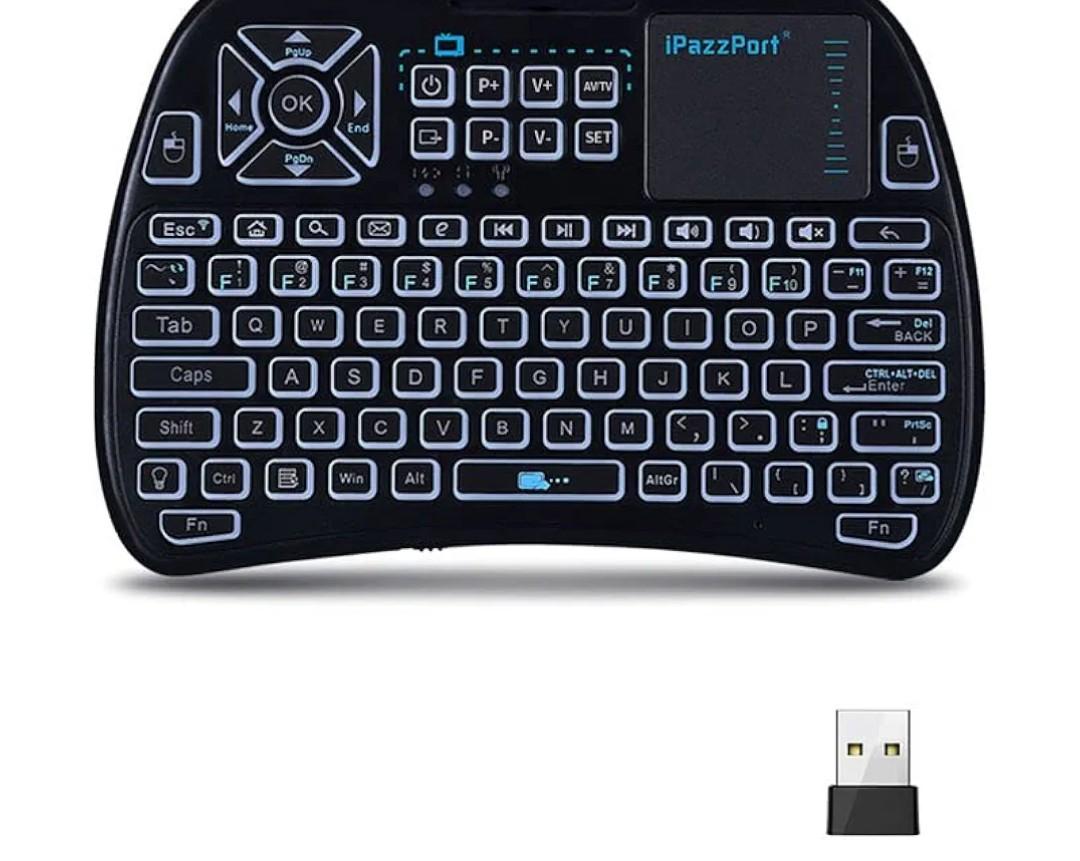 iPazzPort Bluetooth Mini Keyboard (IR Learning) Touchpad Mouse, Backlit 2.4GHz Wireless Keypad Remote Controller for Tablets, Smart TV,Fire Stick, Android TV Box KP-61SM (Bluetooth and 2.4G)