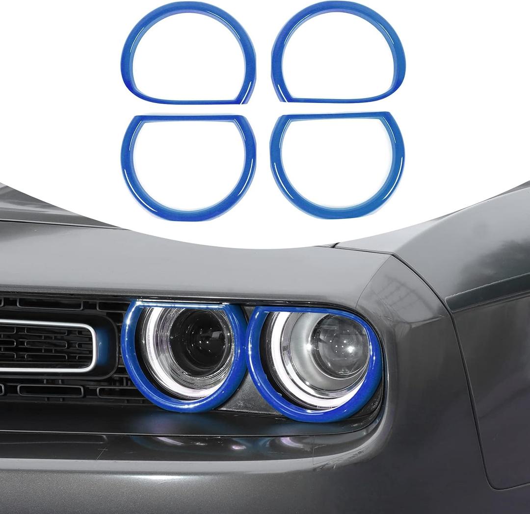 Voodonala for Challenger Headlight Headlamp Lampshade Accents Enhancements Cover Bezels Ring Cover Trim for 2015-2025 Dodge Challenger Exterior Accessories ABS 4PCS Blue