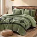 MaiRve Embroidery Queen Size Comforter Sets, Light Olive Green Western Bedding Set Boho 7 Pieces, All Season Farmhouse Bed in A Bag Comforter Set with Sheets, Pillowcases & Shams