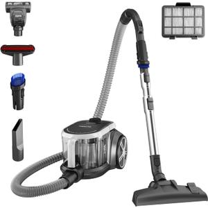 Eureka Bagless Canister Vacuum Cleaner, Lightweight Vac for Carpets and Hard Floors, Silver with Black, NEN180