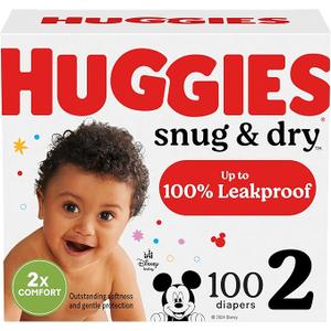 Huggies Size 2 Diapers, Snug & Dry Baby Diapers, Size 2 (12-18 lbs), 100 Count