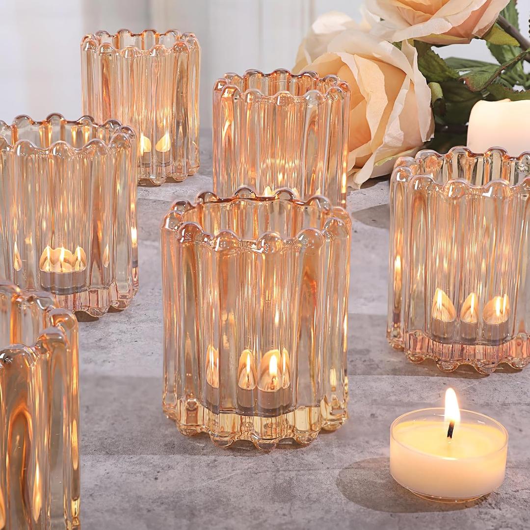 6pcs Votive Candle Holder, Gold Glass Large Candle Holders, Tealight Candle Holder for Fall Wedding Centerpieces Dinner Party Table Decor