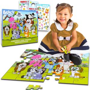 Bluey Floor Puzzle for Kids Set - Bundle with 36 Piece Floor Puzzle for Boys, Girls Plus Stickers, More | Bluey Puzzles for Kids Ages 3-5