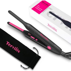 Terviiix Pencil Flat Iron, Small Flat Irons for Short Hair, Beard and Pixie Cut, 3/10 Inch Ceramic Tourmaline Mini Hair Straightener Dual Voltage with Adjustable Temperature, Auto Shut Off (Pink)
