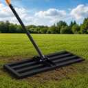 30" x 10" Leveling Rake for Backyard Leveling Kit, 6.5FT Heavy Duty Lawn Leveling Tool for Uneven Grass & Soil, Stainless Steel Yard Leveling Rake for Seeding, Includes Bonus Gloves & 2 Hooks, Black