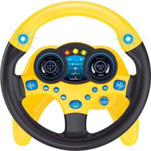 Simulated Driving Controller Portable Simulated Steering Wheel Copilot Toy Children's Small Steering Toy Gift Funny Interactive Driving Wheel with Music. (Yellow)