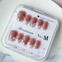 Handmade Short Square Press on Nails, Pink French Tips with Luxury Rhinestones & 3D Flowers, Reusable Nail Kit for Women, M Size 10 Pcs
