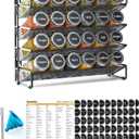 SpaceAid Spice Rack Organizer with 24 Spice Jars, 386 Spice Labels, Chalk Marker and Funnel Set for Cabinet, Countertop, Pantry, Cupboard or Door & Wall Mount -24 Jars, 11.8" W 10.8" H, Black