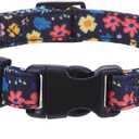 PUPTECK Cute Floral Dog Collar, Soft Cloth Fabric Dog Collars for Small Medium Large Dogs, Adjustable Puppy Collar with Pendant for Male Female Boys Girls Accessories (Black) L