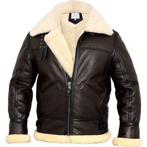 B3 Bomber Jacket Aviator Real Shearling B3 Bomber Jacket Winter (XX-Large, Brown)