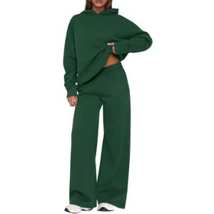 PRETTYGARDEN Womens Sweatsuits 2 Piece Set 2025 Casual Winter Long Sleeve Hoodie Loose Wide Leg Sweatpants Fall Tracksuit (X-Large, Dark Green)