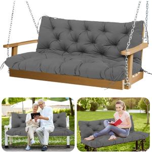 Porch Swing Cushions with Backrest Thicken 5" Outdoor Swing Cushions Waterproof Swing Bench Cushions for Outdoor Furniture Patio Backyard Lawn 2-3 Seater Replacement Cushions (Gray), 60x40x5inch