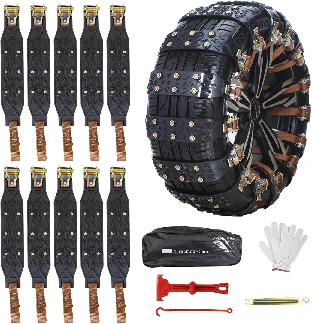 Qoosea Universal Snow Chains 6Pcs Heavy-Duty Wide-Track Tire Chains for SUV & Car Thickened Wear-Resistant TPU Anti-Slip Chains for Tires with Reinforced Structure in Winter Ice & Snow Conditions