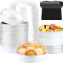 LNYZQUS 4” Small Cake Tins with Lids 50 Pack, Foil Mini Cake Pans,8oz Disposable Ramekins Creme Brulee Baking Cups Individual Mini Pie Contaniers Holders for Wedding Party-White