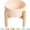 Elevated Ceramic Dog Food Bowl - Raised Feeding Bowl with Wooden Stand - Pet Dish for Small and Medium Dogs - Candy Colors - 2 Cups / 27 fl oz / 800 ml - Pink