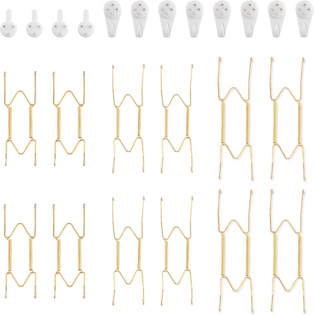 Bilillo 12 pcs Plate Hangers for The Wall, 6/8/10 Inch Invisible Decorative Wall Plate Hangers, Stainless Steel Plates Walls Hanger for Display Various Sizes with Hooks for Decorative