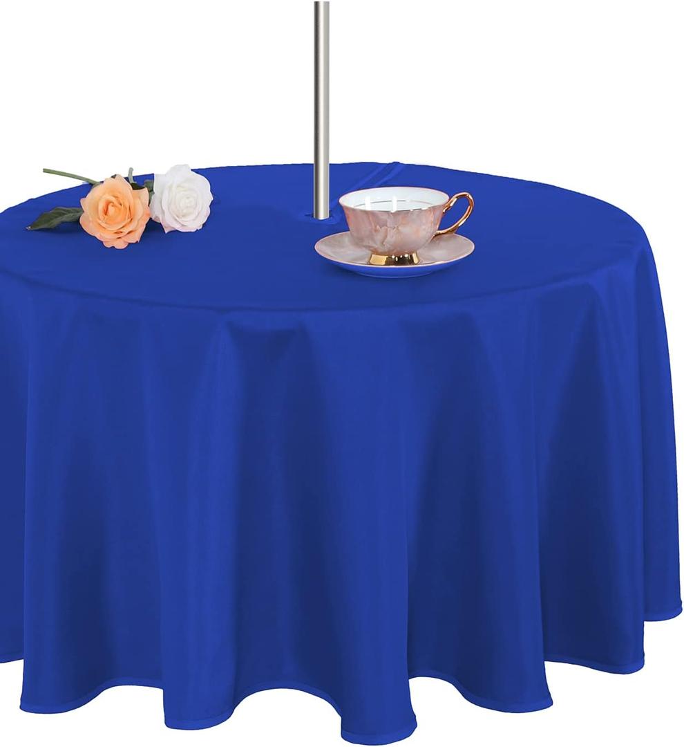 Fitable Round Table Cover Outdoor and Indoor Tablecloth - Washable Waterproof Wrinkle Free Table Cloth with Zipper and Umbrella Hole for Spring/Summer/Party/Picnic/BBQS/Patio Blue 70R