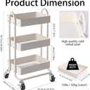 Metal Rolling Cart,3-Tier Metal Rolling Cart with Wheels,3 Tier Utility Cart with Wheels for Office,Home,Kitchen,Garden13.4"x18.1"x31" White