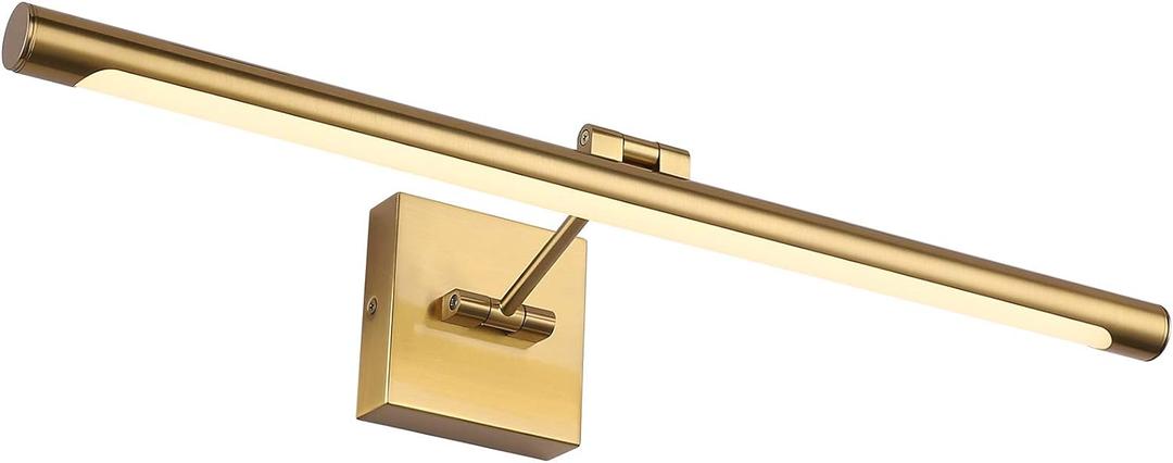 LED Picture Light Fixtures 24.4 Inches, Full Metal Artwork Wall Lamp with Single Swing Arm, 14W (70W Eqv.), Hardwired Connection, Non-Dimmable, 3000K Warm White, CRI80+, Golden-Like Brass Finish (Non-Dimmable 24.4" Long)