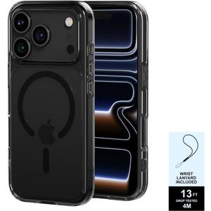 PAUL B for 2025 iPhone 17 Pro Case (Compatible with MagSafe) Military Grade Drop Protection(Drop Tested up to 13FT) Anti Yellowing|Magnetic Rugged Shockproof Phone Cover (Clear Black, iPhone 17 Pro)